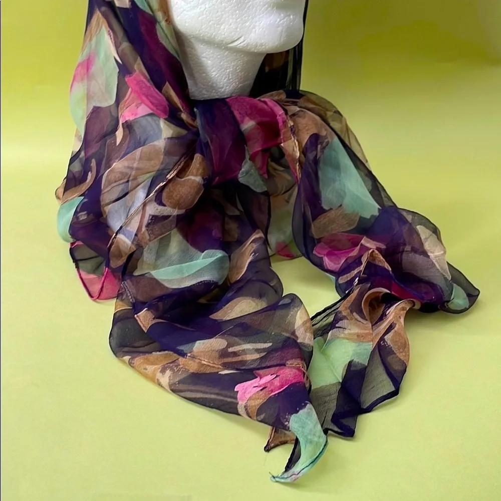 Multicolored Vintage Floral Chiffon Large Scarf
